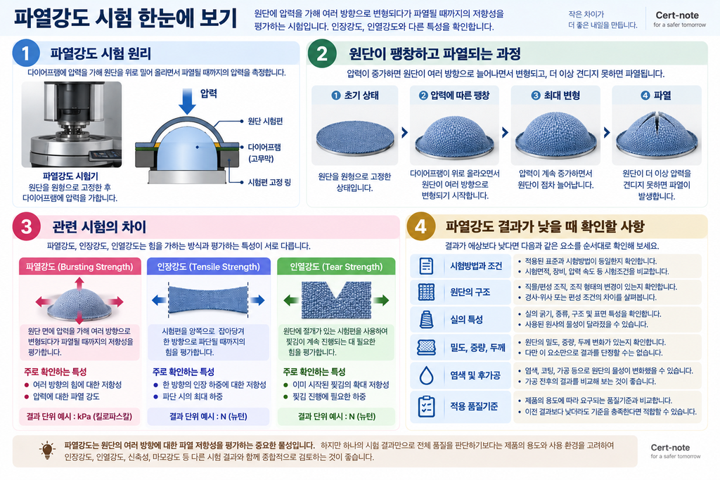 파열강도 시험 원리와 인장강도·인열강도 차이