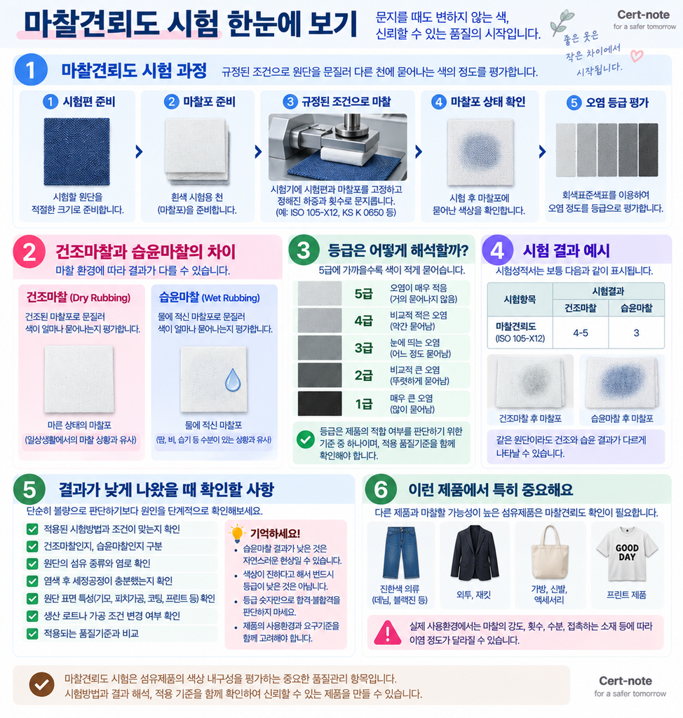 마찰견뢰도 시험 과정과 건조마찰 습윤마찰 등급 해석