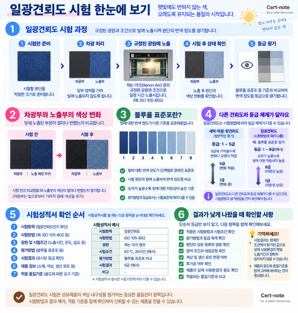 일광견뢰도 시험 과정과 블루울 표준포 등급 해석 방법