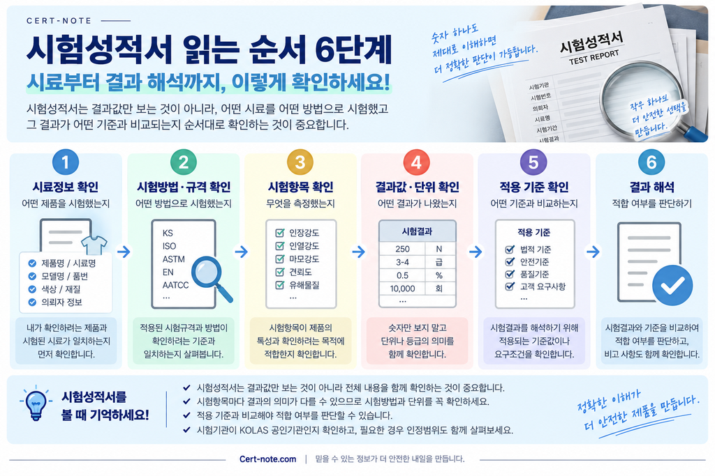 시험성적서의 시료정보 시험방법 결과값 단위 기준을 확인하는 6단계